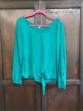 Eyeshadow brand Teal Tie-Front Long Sleeve Women's Top size Large